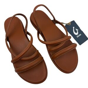 OluKai Tiare Strappy Sandals Women’s Size 10 Brown Leather Slingback Beach New